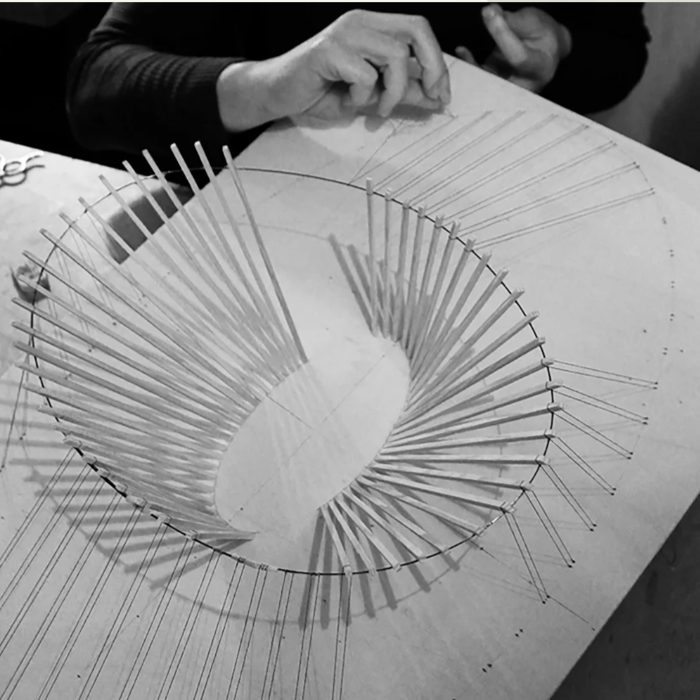 Proto Elips installation with a harpist performing inside The Tabernacl