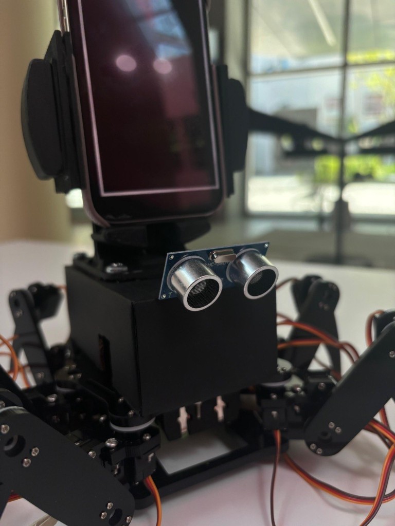 Close-up of The Crawler ultrasonic sensors and legs